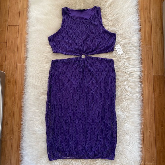 Eloquii Purple Crochet Cut Out Side Sleeveless Coverup Knee Length Midi Dress - Picture 2 of 12